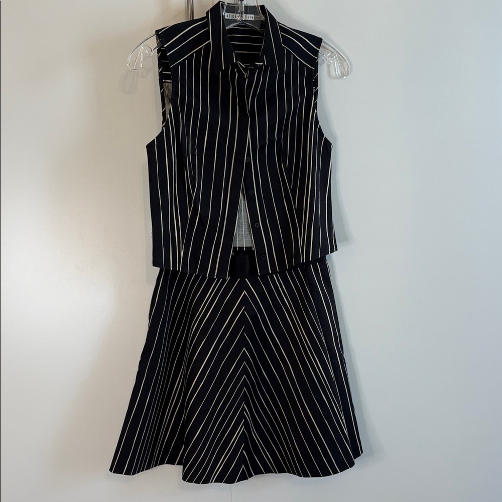 Alice + Olivia Libby Striped Black and White Top & Skirt Set | 4